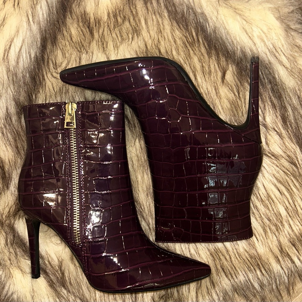 Burgundy Croc Ankle Booties